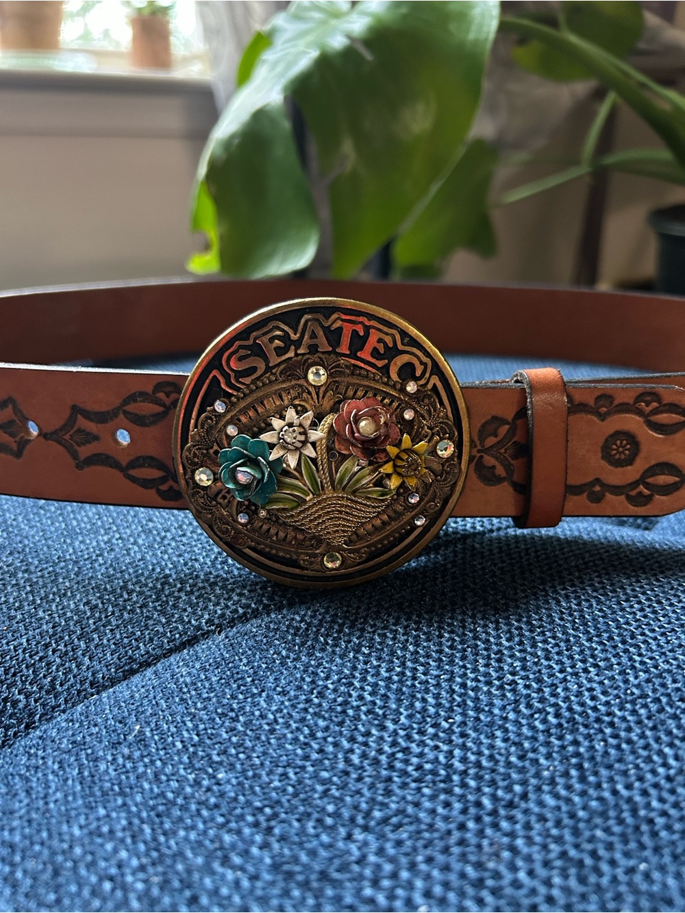 Still… Vintage Tooled Leather Belt paired with SEATEC Solid Bronze Floral Buckle